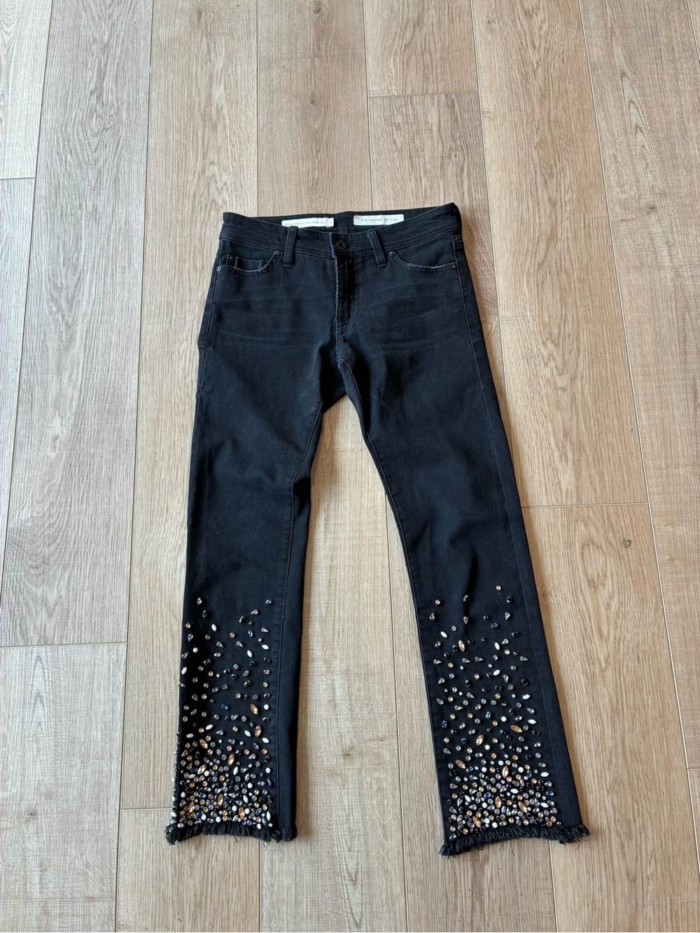 Pilcro Anthropologie Black Embellished Women’s Jeans Straight leg 26 festival